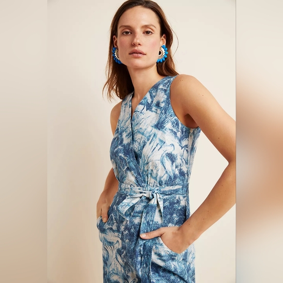 Anthropologie Eva Franco Linen Jumpsuit Size 6 - Picture 2 of 10
